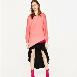 Zara asymmetric plush sweater Tunic Pink